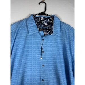 Robert Graham Shirt Men 2XL Blue Paisley Geometric AOP Short Sleeve Button NEW